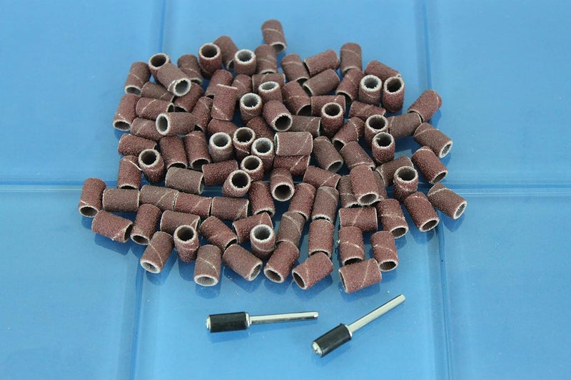 T-MAX 100 pc 1/4 Inch Sand Drum Grit 60 Coarse with 2 pc 1/8 Inch Mandrel for Dremel Rotary Tools - Image 2
